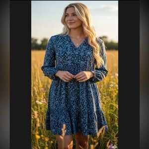 NWOT beachlunchlounge Navy Floral Long Sleeve Dress XXL
